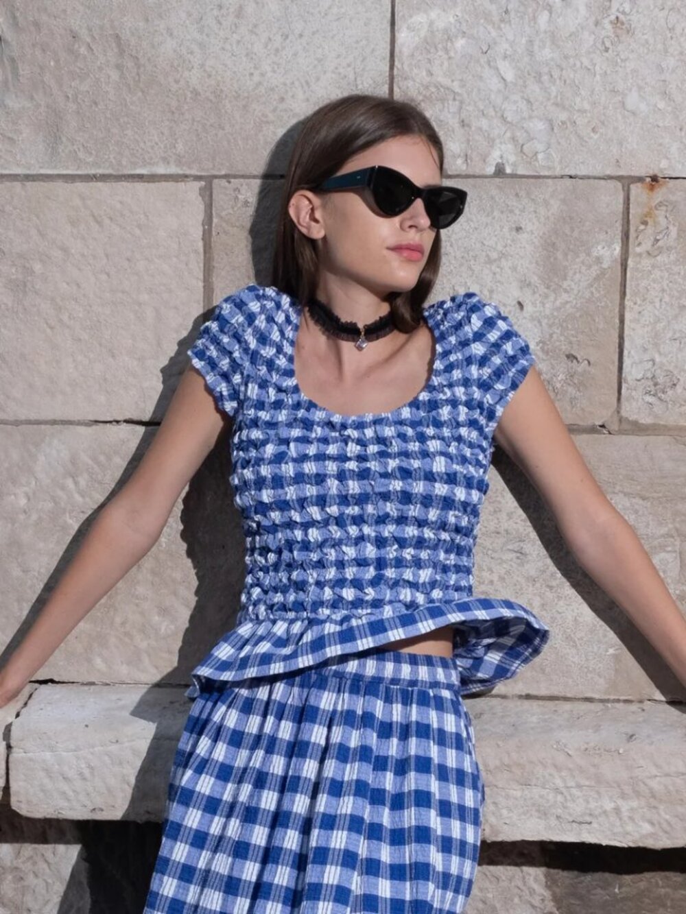 Untitled in Motion Karem Top- Ios Blue Gingham Check S